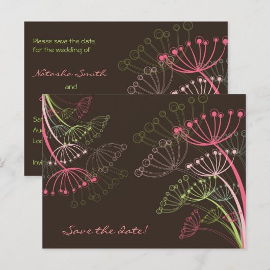 Sweet Dandelions Save-the-Date Briefkaart (Voorkant / Achterkant)