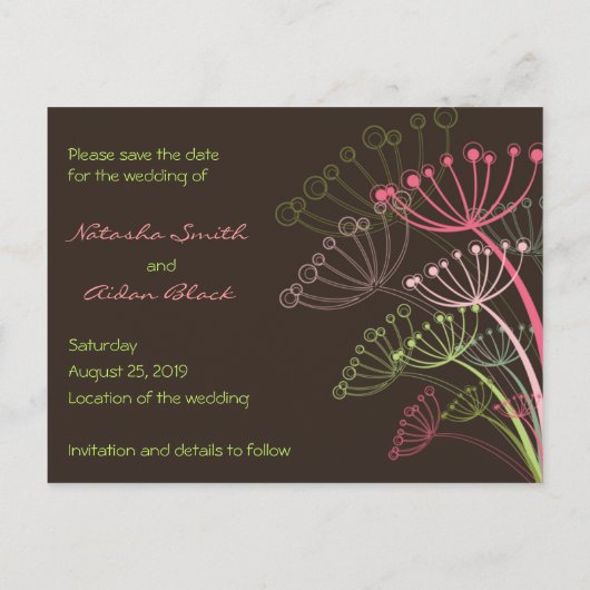 Sweet Dandelions Save-the-Date Briefkaart (Achterkant)