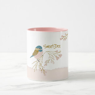 Sweet-Dee Chickadee Floral Pattern Pink Gold Mok