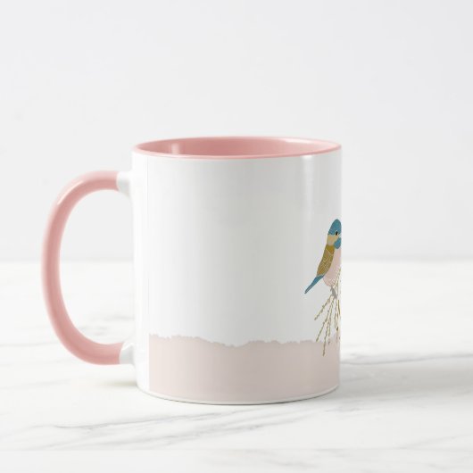Sweet-Dee Chickadee Floral Pattern Pink Gold Mok (Links)