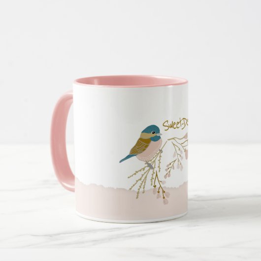 Sweet-Dee Chickadee Floral Pattern Pink Gold Mok (Voorkant links)