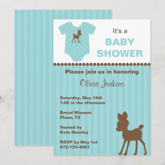Sweet Deer Baby Shower-uitnodigingen Kaart (Voorkant / Achterkant)