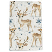 Sweet Deer Blue Christmas Snowflakes Medium Cadeauzakje (Voorkant)