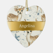 Sweet Deer Snowflakes Gold Ribbon Christmas Keramisch Ornament (Rechts)