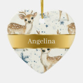 Sweet Deer Snowflakes Gold Ribbon Christmas Keramisch Ornament (Voorkant)