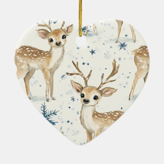 Sweet Deer Snowflakes Gold Ribbon Christmas Keramisch Ornament (Achterkant)