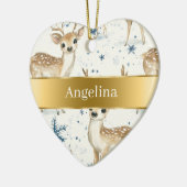 Sweet Deer Snowflakes Gold Ribbon Christmas Keramisch Ornament (Links)