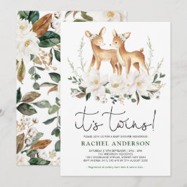 Sweet Deer Twins Baby shower Ivoor Bloemen Groen Kaart