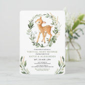 Sweet Deer Woodland Green Virtual Baby shower Kaart (Staand voorkant)