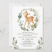 Sweet Deer Woodland Green Virtual Baby shower Kaart (Voorkant)