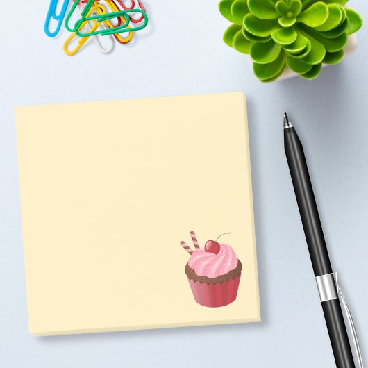 Sweet Delicious Cherry Cupcake on Yellow Post-it® Notes