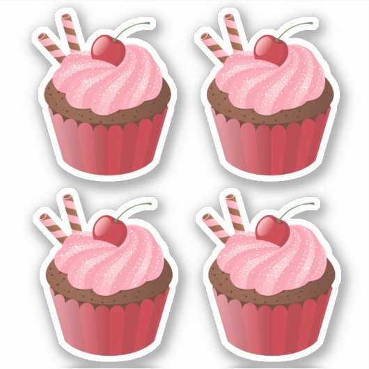 Sweet Delicious Cherry Cupcake set of 4 Sticker (Voorkant)