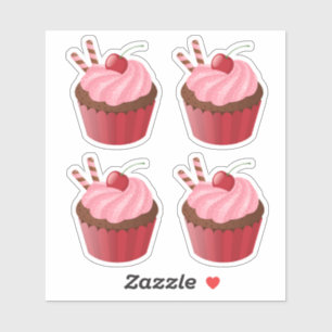 Sweet Delicious Cherry Cupcake set of 4 Sticker