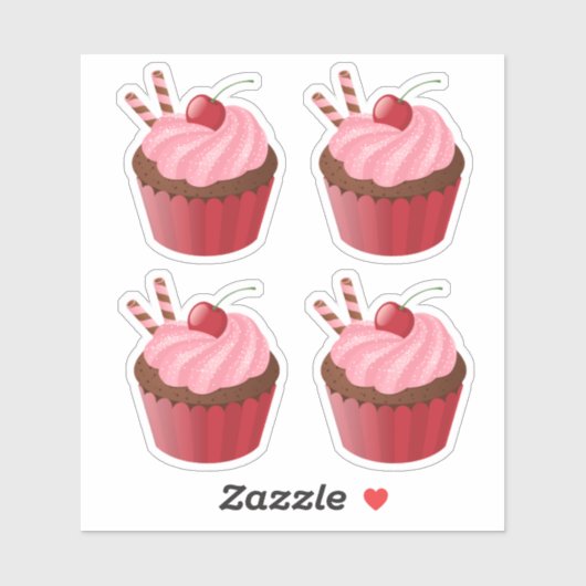 Sweet Delicious Cherry Cupcake set of 4 Sticker (Vel)