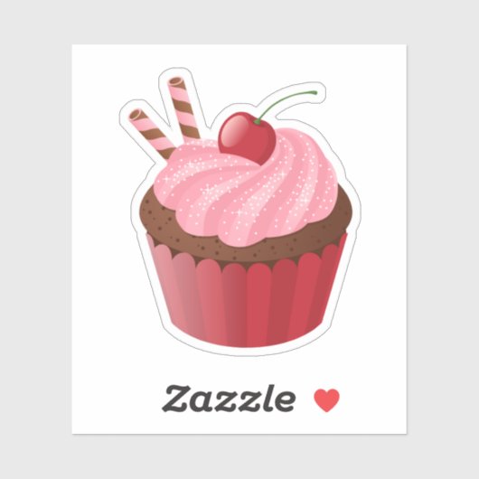 Sweet Delicious Cherry Cupcake Sticker (Vel)