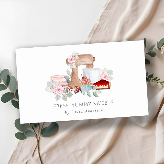 Sweet Desert Baking Blush Waterverf Bloemen Visitekaartje