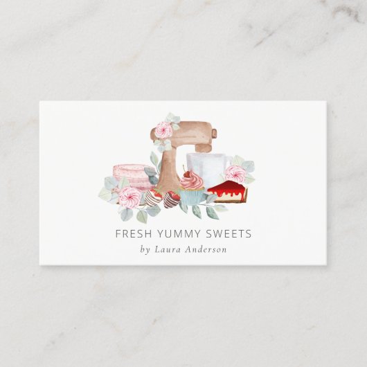 Sweet Desert Baking Blush Waterverf Bloemen Visitekaartje (Voorkant)