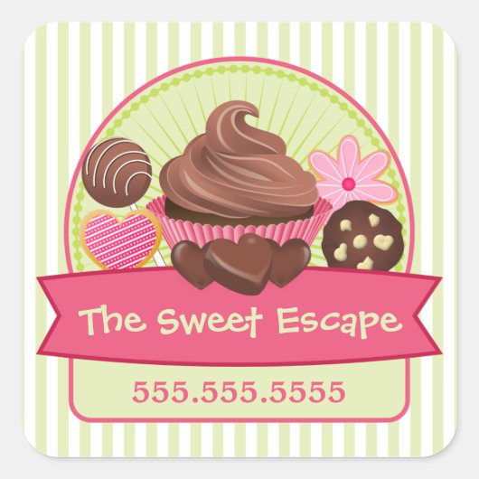 Sweet Desserts Box Seals Vierkante Sticker (Voorkant)