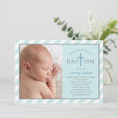 Sweet Diagonals Foto Baptisme Uitnodiging - Blauw (Staand voorkant)