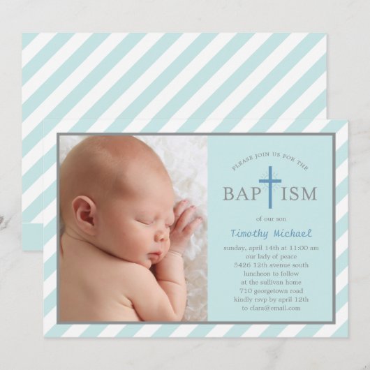 Sweet Diagonals Foto Baptisme Uitnodiging - Blauw (Voorkant / Achterkant)