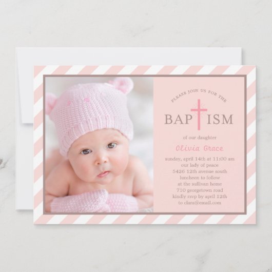 Sweet Diagonals Foto Baptisme Uitnodiging - Roze (Voorkant)