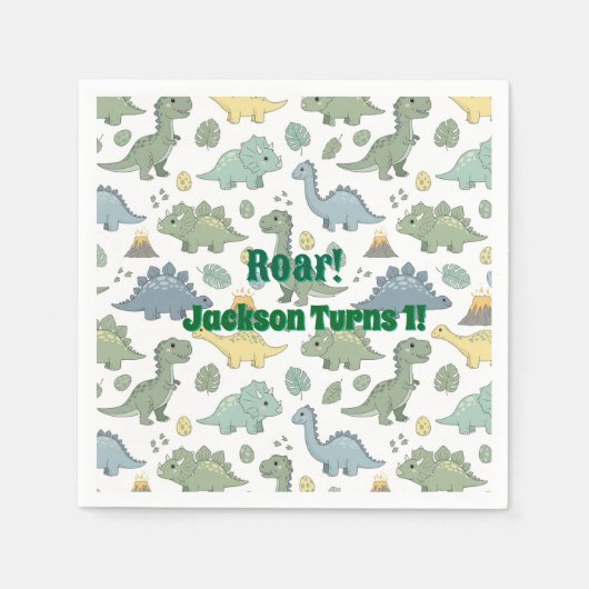 Sweet Dino Pattern 1st Birthday Paper Napkins Servet (Voorkant)