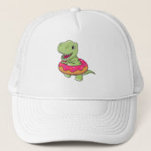 Sweet Dino T-Rex Funny Animals in Donut Roze Trucker Pet (Voorkant)