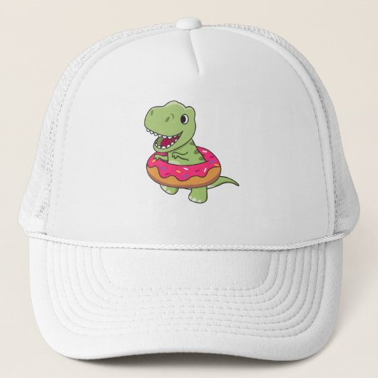 Sweet Dino T-Rex Funny Animals in Donut Roze Trucker Pet (Voorkant)