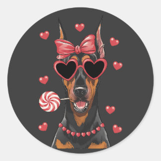 Sweet Doberman Pinscher met Lollipop Valentijns Ronde Sticker