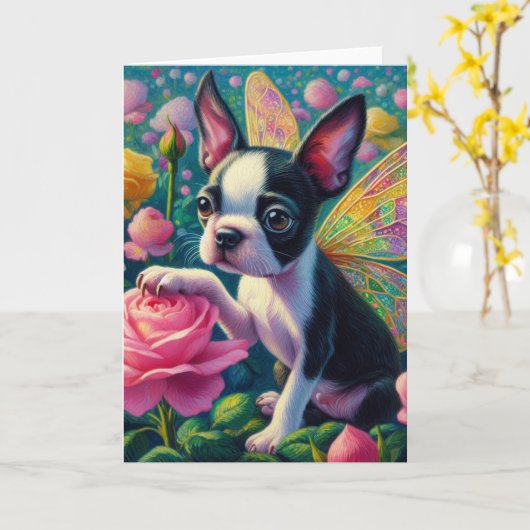 Sweet Dog Fairy Rozen Alle gelegenheden Kaart (Gele Bloem)