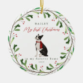Sweet Dog's eerste Kerstmis met naam en jaar Keramisch Ornament (Voorkant)