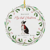 Sweet Dog's eerste Kerstmis met naam en jaar Keramisch Ornament (Achterkant)