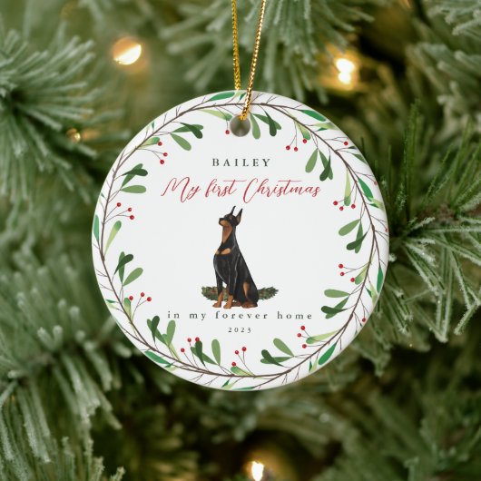 Sweet Dog's eerste Kerstmis met naam en jaar Keramisch Ornament (Boom)