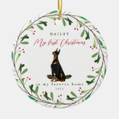 Sweet Dog's eerste Kerstmis met naam en jaar Keramisch Ornament (Voorkant)