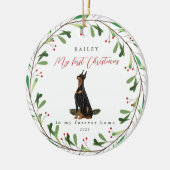 Sweet Dog's eerste Kerstmis met naam en jaar Keramisch Ornament (Links)