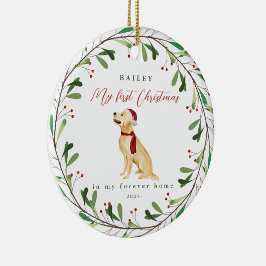 Sweet Dog's eerste Kerstmis met naam en jaar Keramisch Ornament (Rechts)