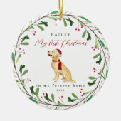 Sweet Dog's eerste Kerstmis met naam en jaar Keramisch Ornament (Voorkant)