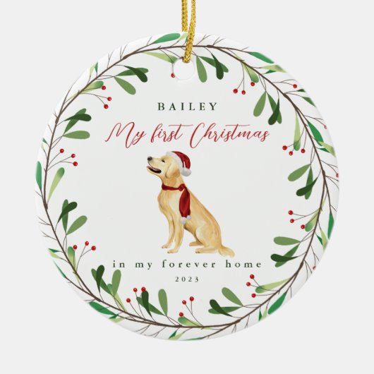 Sweet Dog's eerste Kerstmis met naam en jaar Keramisch Ornament (Voorkant)