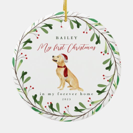 Sweet Dog's eerste Kerstmis met naam en jaar Keramisch Ornament (Achterkant)