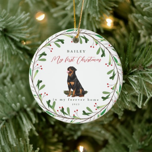 Sweet Dog's eerste Kerstmis met naam en jaar Keramisch Ornament (Boom)
