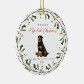 Sweet Dog's eerste Kerstmis met naam en jaar Keramisch Ornament (Rechts)
