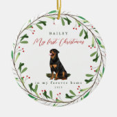 Sweet Dog's eerste Kerstmis met naam en jaar Keramisch Ornament (Voorkant)
