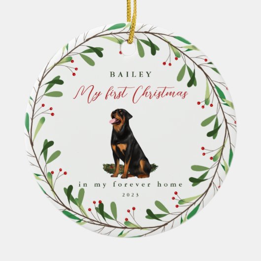 Sweet Dog's eerste Kerstmis met naam en jaar Keramisch Ornament (Voorkant)