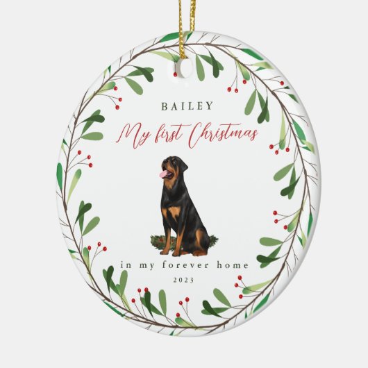 Sweet Dog's eerste Kerstmis met naam en jaar Keramisch Ornament (Links)