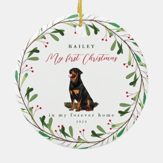 Sweet Dog's eerste Kerstmis met naam en jaar Keramisch Ornament (Achterkant)