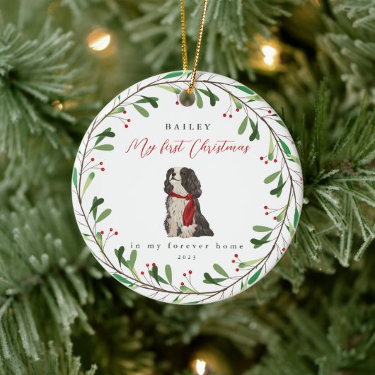 Sweet Dog's eerste Kerstmis met naam en jaar Keramisch Ornament (Boom)