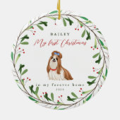 Sweet Dog's eerste Kerstmis met naam en jaar Keramisch Ornament (Achterkant)