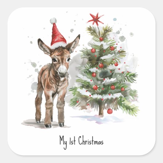 Sweet Donkey's First Christmas, op maat Vierkante Sticker (Voorkant)