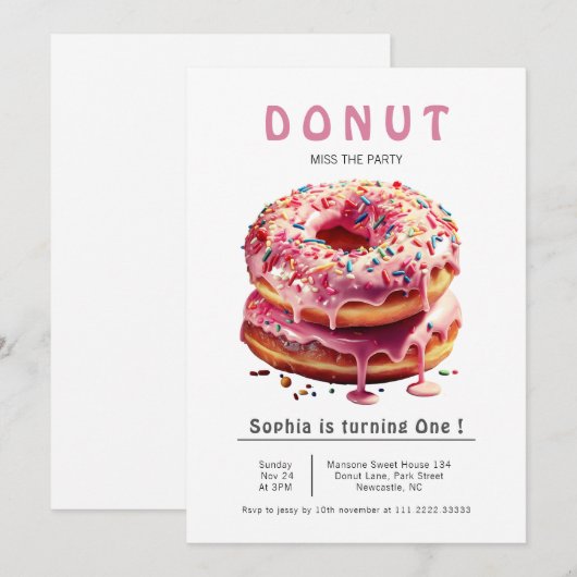 Sweet Donut 1st Birthday Kaart (Voorkant / Achterkant)