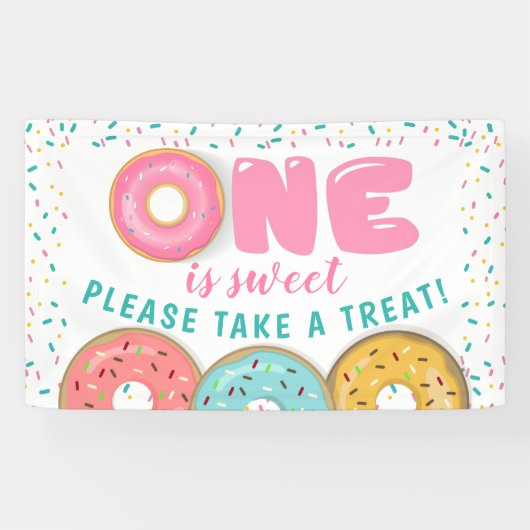 Sweet Donut 1st Birthday party: neem een Treat Ban Spandoek (Horizontaal)